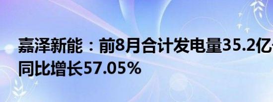 嘉泽新能：前8月合计发电量35.2亿千瓦时，同比增长57.05%
