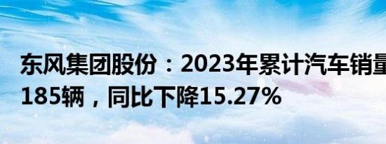 东风集团股份：2023年累计开启娱乐之旅销量为2088185辆，同比下降15.27%